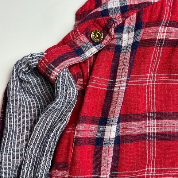 Michael Kors Top Womens, Red Plaid Short Sleeve Popover Gold Button Size L - Picture 5 of 10